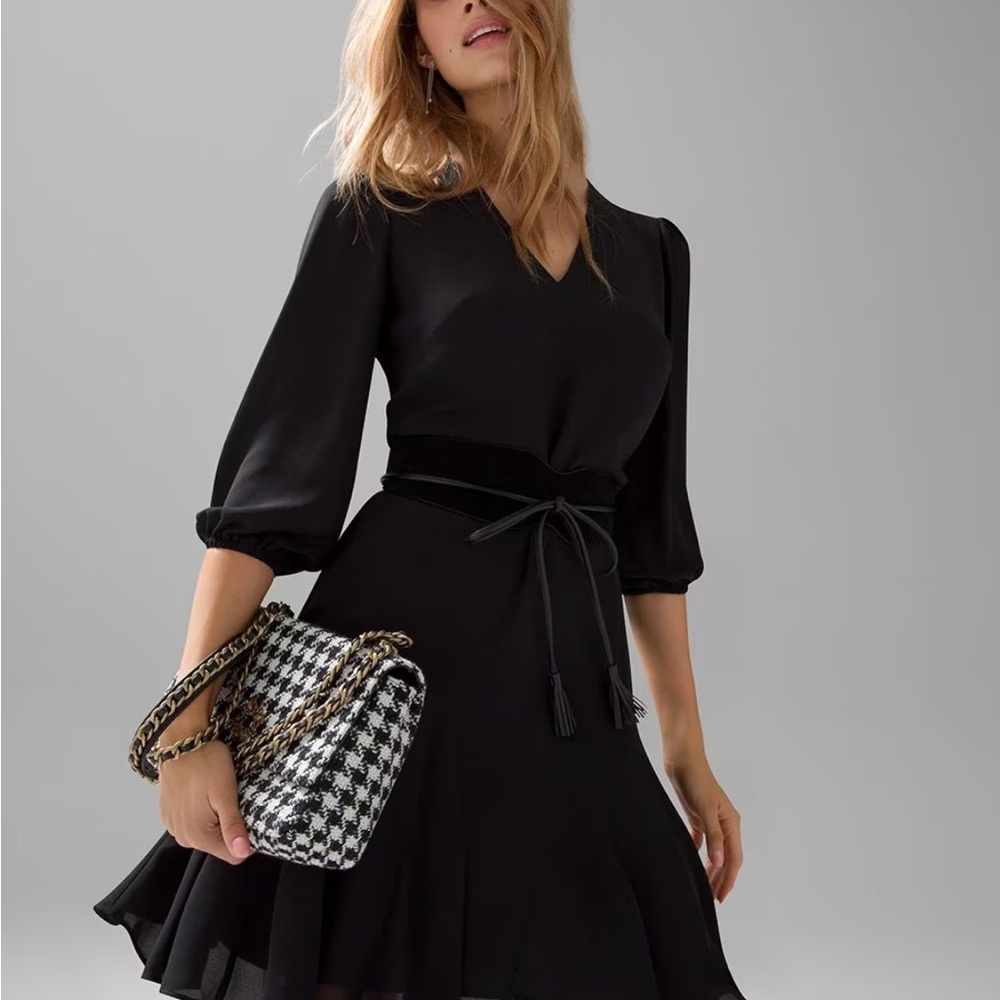 Elbow Sleeve Godet Dress.